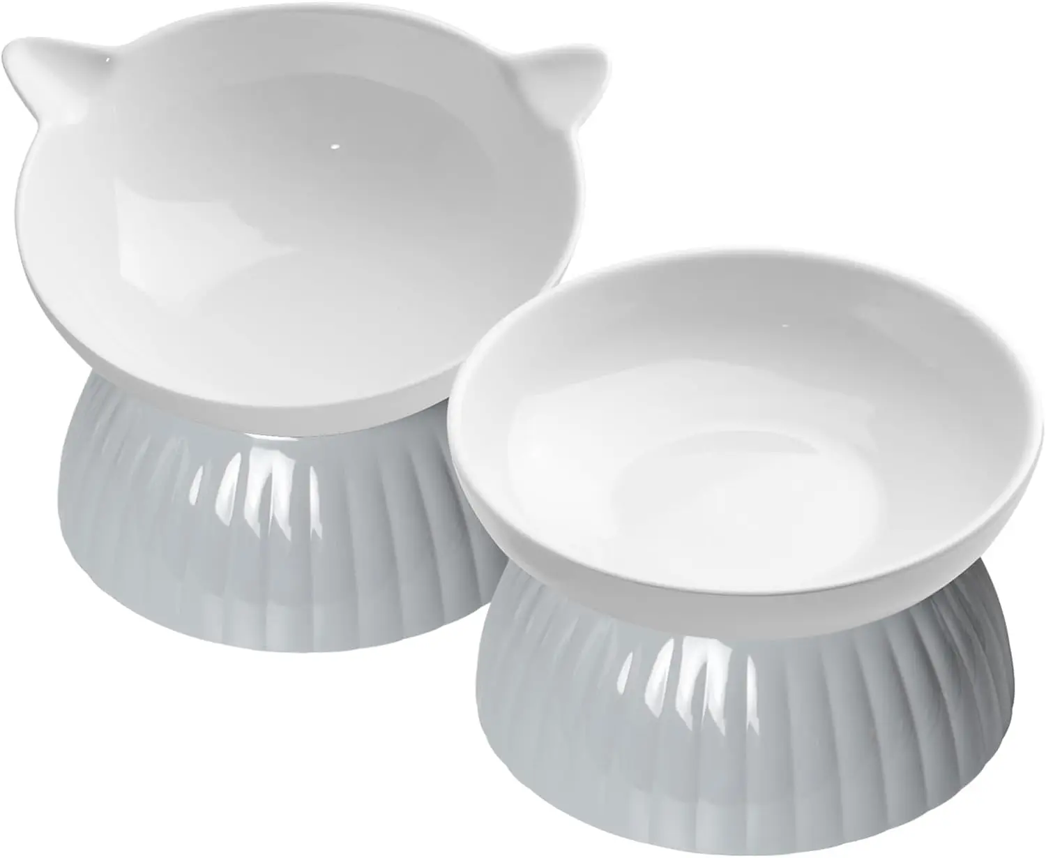 2 Ceramic Raised Cat Food Bowls, Elevated Cat Food and Water Bowl Set, Pet Bowl for Indoor Cats and Small Dogs, Anti-Vomiting Cat Dog Feeder with Plas