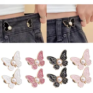 Butterfly  Cinching Button,  Pant  Tightener, Jean Buttons for Loose Jeans, No Sewing Tools (4Pairs D)