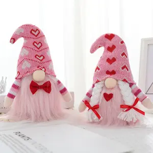 Cross-Border New Bowknot Heart Valentine's Day Rudolph Gnome Figurine Decoration Props Doll Ornament Decoration