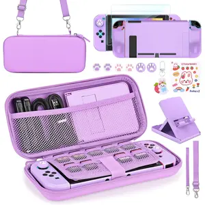 h-42  Switch Accessories Bundle, 17 in 1 Purple Switch Accessories Kit for Girls Include Switch Carrying Case, Adjustable Stand, Protective Case for Switch Console & J-Con