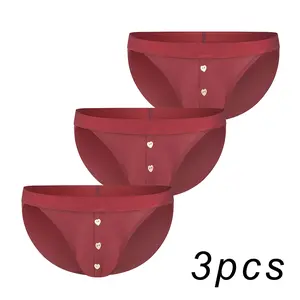 Metal 3PCS Heart Button Bikini Briefs for Men Nylon Fabric, No Fly Quick Dry Breathable Moisture Wicking Openable Snap Closure S-XL