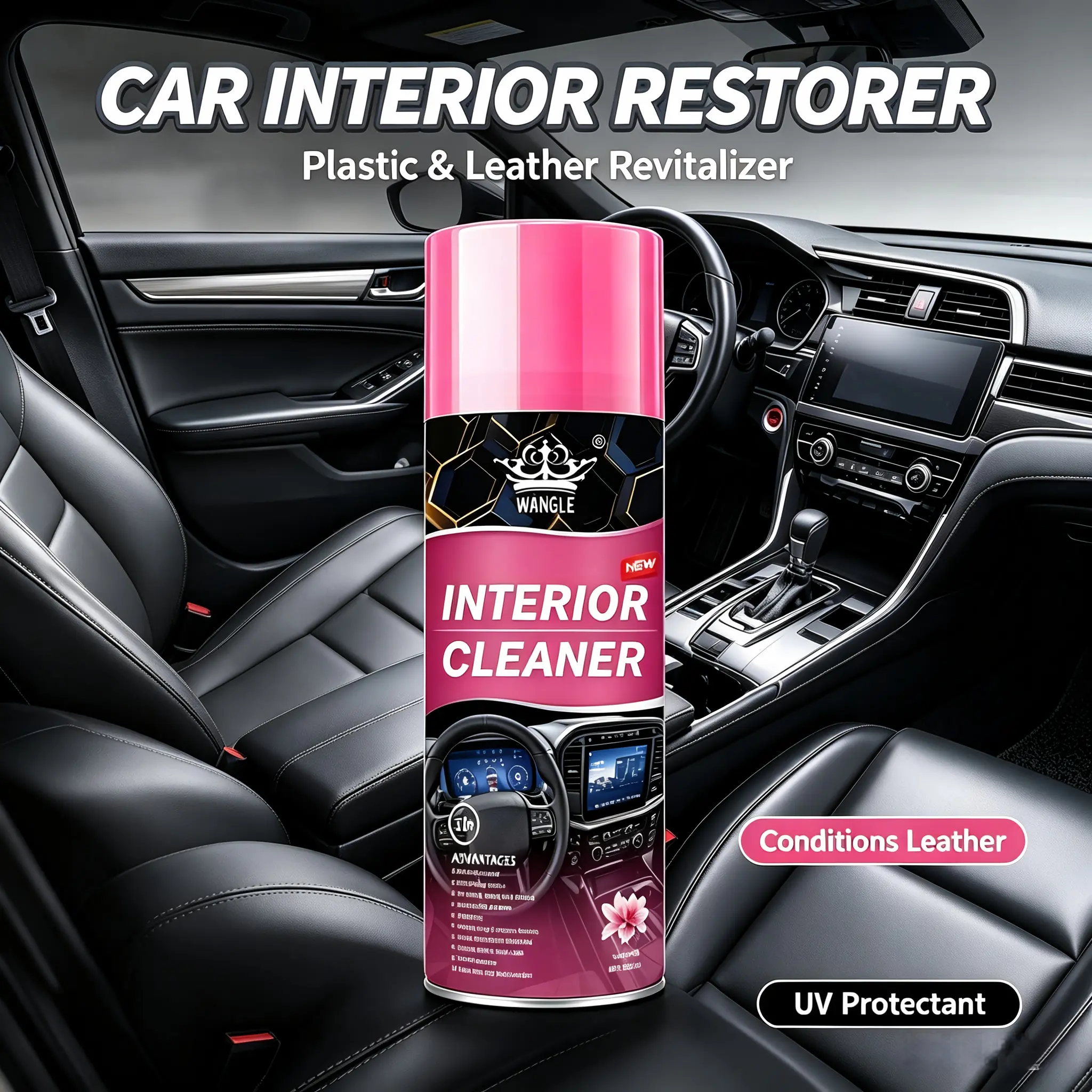 All-Purpose Surface Restorer – Premium Leather & Plastic Care Formula Cleans Dust, Dirt & Grime, Revives Dull Surfaces with a Smooth Gloss Finish, Perfect for Car Interiors, Furniture, Cabinets, Vinyl, Plastic & Everyday Home Care