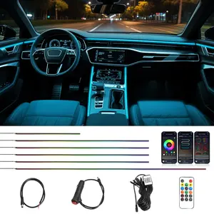 FCCEMC Full Color RGB Streamer Car Ambient Lights Universal Interior LED Acrylic Hidden Strip Symphony Atmosphere Lamp Kit Car Ambient Lighting
