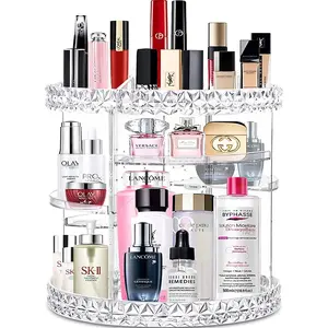 V-HANVER 360 Rotating Makeup Organizer Perfume Organizer with 8 Adjustable Layer Clear Cosmetic Storage Display Case Large Capacity Acrylic Beauty Organizer for Vanity Countertop or Bedroom Dresser FHC
