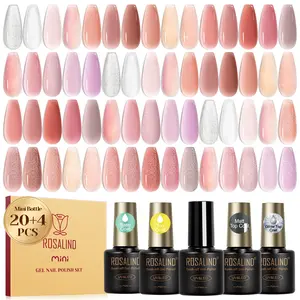 ROSALIND Summer Pink Series 24Pcs Gel Nail Polish Set-20pcs Mini Gel with 4pcs Base Coat & Glossy Matt Top Coat UV LED Cure Manicure Gift