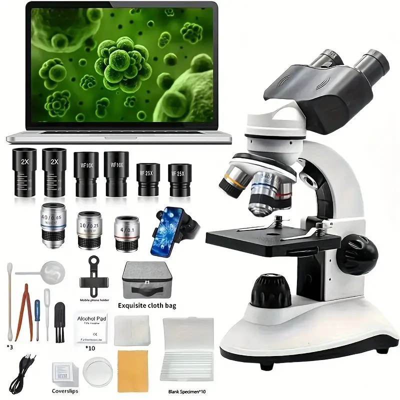 Upgraded Biological Binocular Microscope, Wf10x & Wf25x Eyepieces, 40x-2000x Magnification, Home Research, School Education, Teaching Supplies, Visual Learning Tools, Phone Stand, Science Gift Set