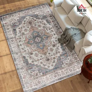 HOMCOM Area Rug 4×6ft / 5×7ft / 8x10ft, Machine Washable Rug, Non-Slip Traditional Flower Print Floor Cover Foldable Carpet for Living Room, Bedroom, Dining Room