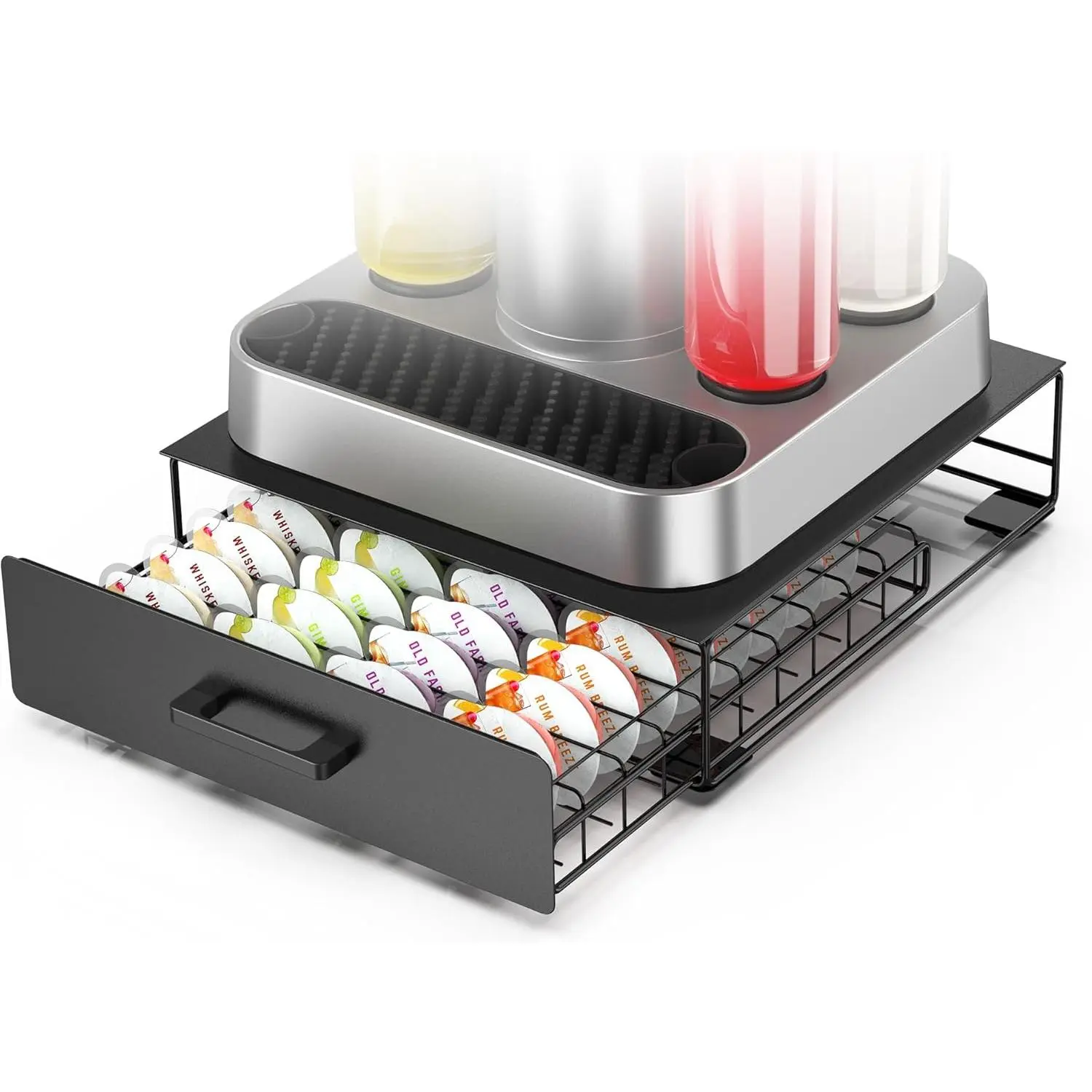 Black Iron-Coated Rust-Proof Bartesian Capsule Storage Drawer - Compact Fit Stackable Pod Holder for Bartesian Machine Owners, Compatible with Bev by Machine, 40-Pod Capacity (Ideal for Birthday Gifting)