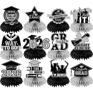 12 count Graduation Table Decorations,Black  Graduation Decorations 2026 Graduation Centerpieces for Tables,Class of 2026 Centerpieces Honeycomb for Congrats Grad Table Decor(Black)