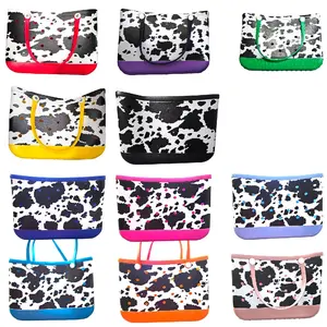 XL Cow Print Beach Tote Bags