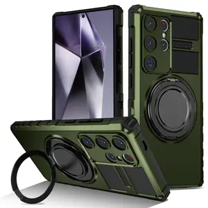 Creative 360 Degree Rotating Car Ring Magnetic Stand Anti-Drop Phone Case, Fits Samsung Galaxy S25 Ultra S24 Ultra S23 Ultra S22 Ultra