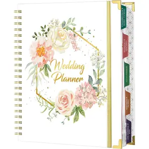 Wedding Planner - Wedding Planner Book and Organizer for the Bride with 5 Tabbed Sections, 9" x 11.9", Hardcover with Metal Corner + 5 Inner Pockets + Sticker + Elastic Closure Band - Floral