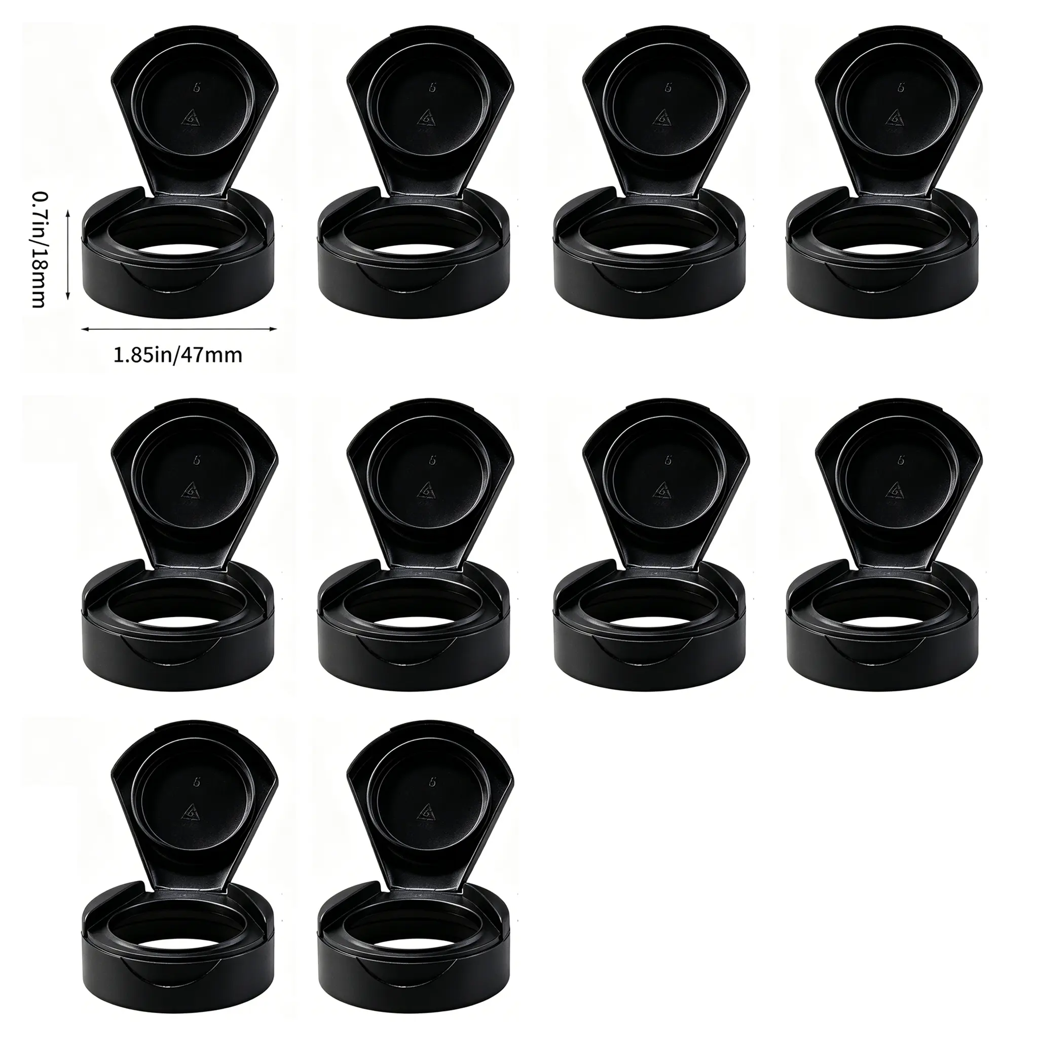 ten black 1.85-inch lids