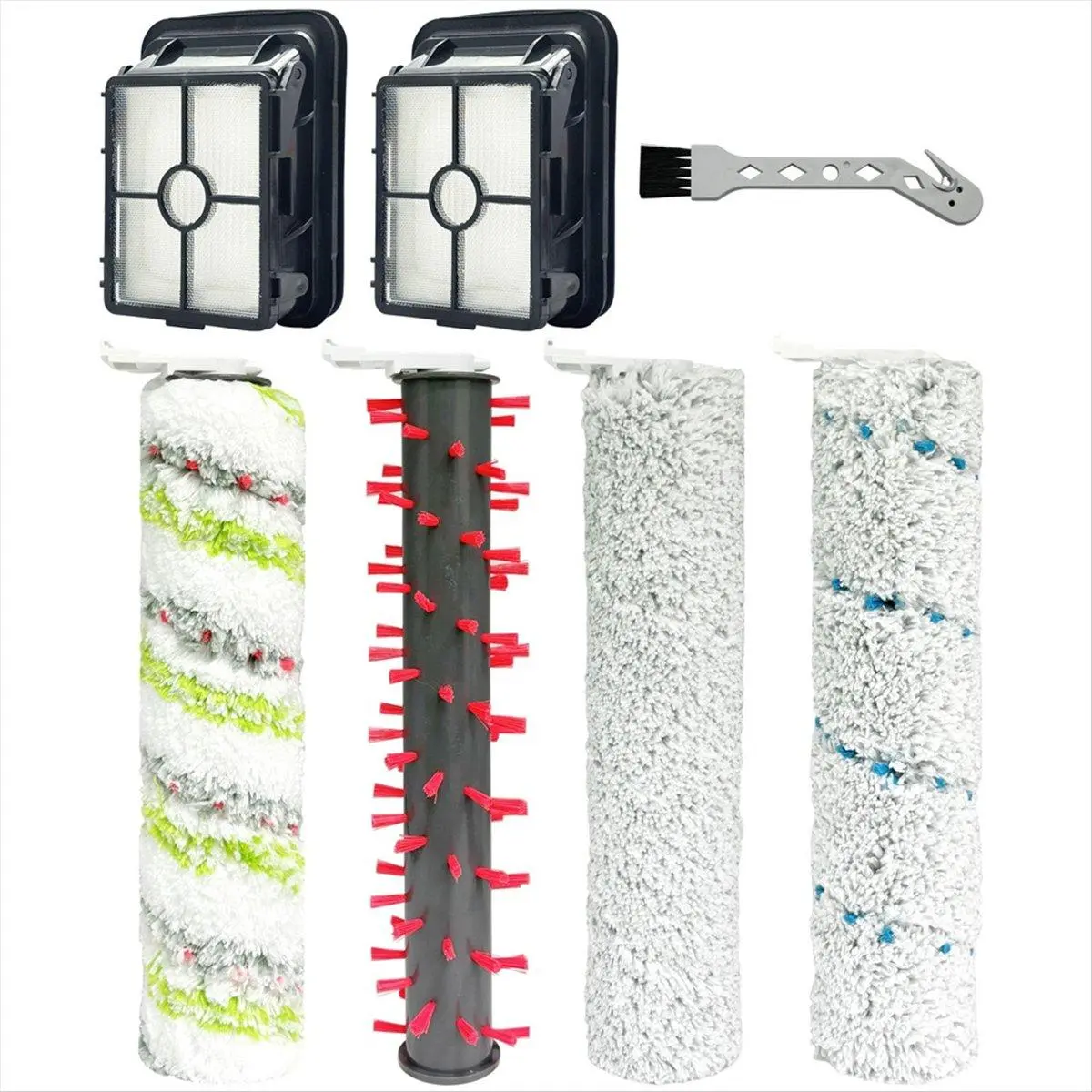 7 Pieces Bissell CrossWave HydroSteam 35151 Vacuum Parts, Easy Replace Nylon Fiber Brush Rolls, Vacuum Filter & Cleaning Brush