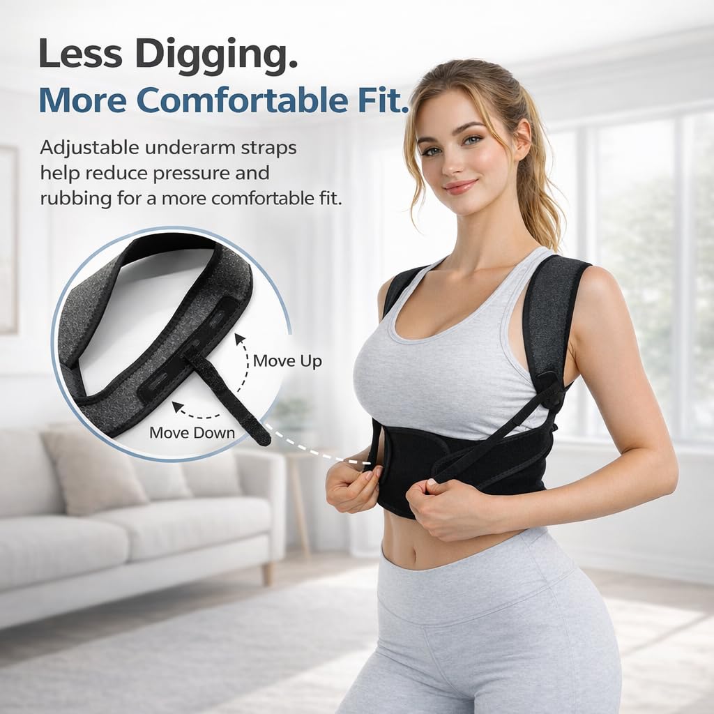 LibertyMove Posture Corrector for Women, Adjustable Upper-Back Brace for Shoulder & Upper-Back Pain Relief - Aesthetically Designed & Breathable Back Straightener, Helps Improve Rounded Shoulders, Slouching & Poor Posture, Discreet Under Clothes