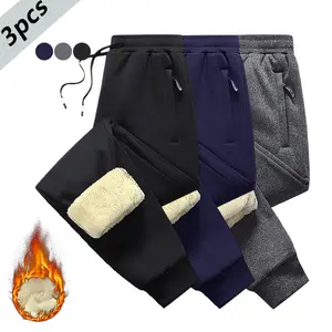 3-Pack Men's Casual Lamb Fur Lined Fleece Pants Winter Drawstring Warm Breathable Keep Warm Lightweight Durable Socks Menswear Pockets Beige Black Gray Blue Plain Sportswear Activewear Athletic Tropical
