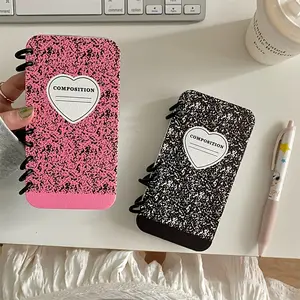 Black and Pink Splash Ink Pattern Creative Flip Notebook Phone Case, Suitable for iPhone16promax/15/14plus/13/12/11 Protective Case