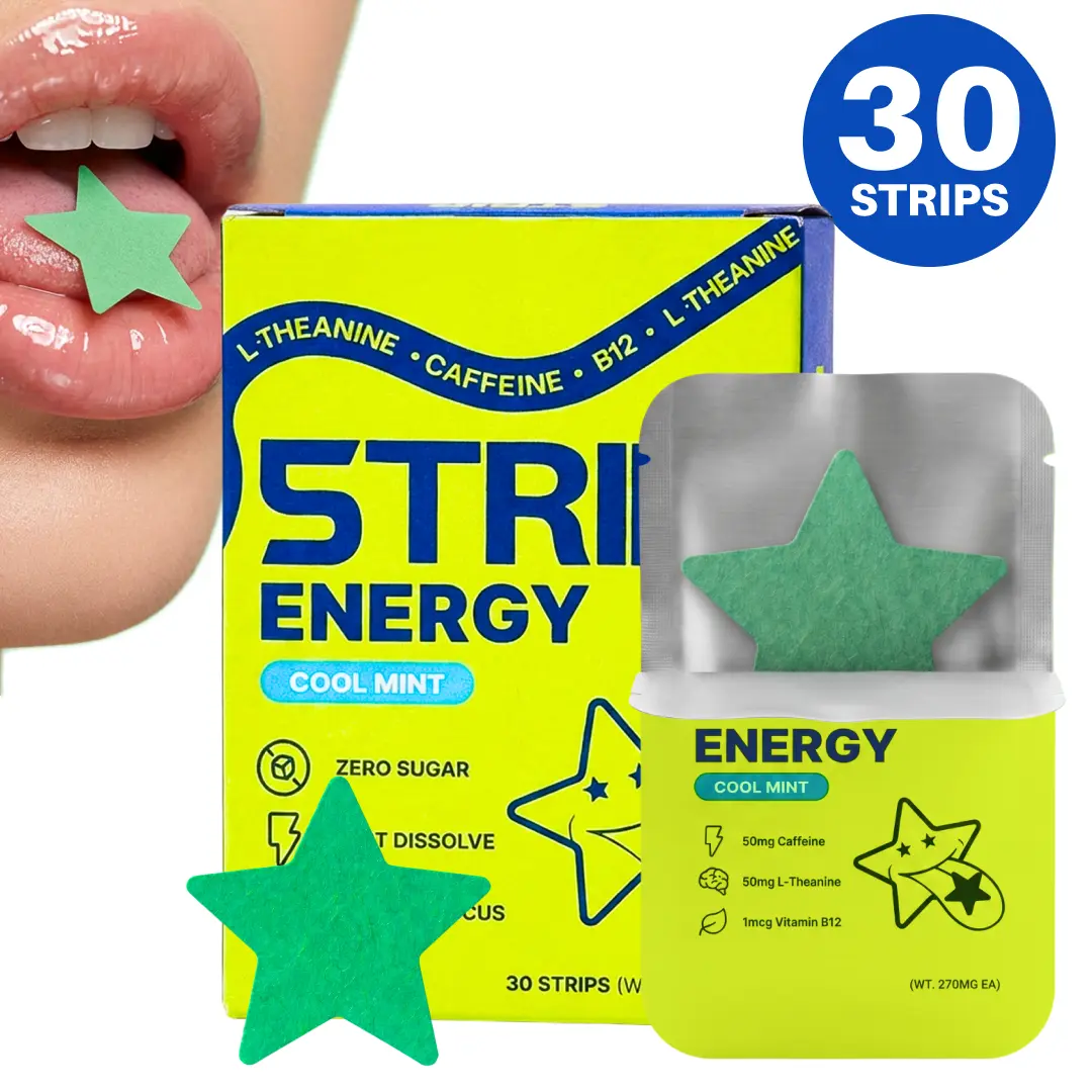 5TRIP Energy Strips (30 Count) - 50mg Smart Caffeine, 50mg L-Theanine, Vitamin B12, Vegan, Sugar-Free, Fast-Acting, Pocket-Sized, No Crash, Smooth Sports & Energy Drink Supplements, Energy Supplements
