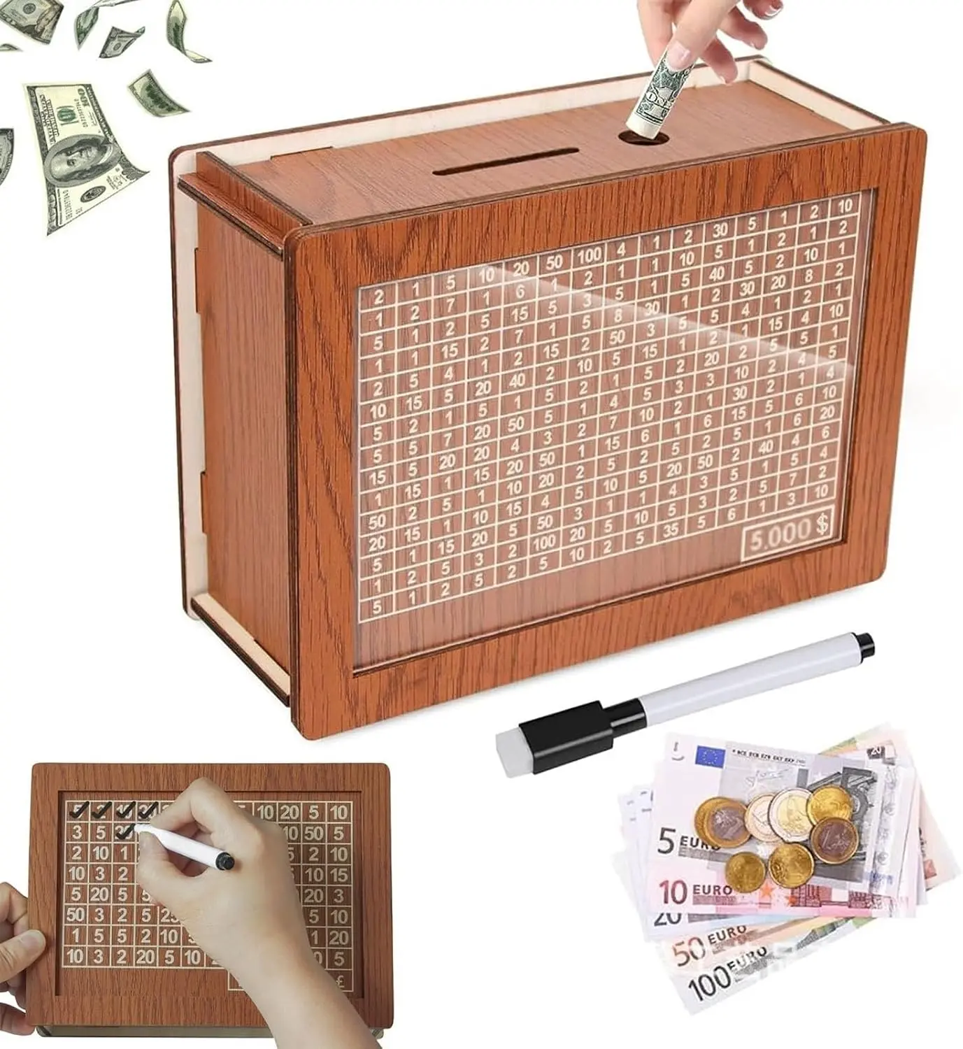 Money Vault Savings 10k, Save 10,000 Money Box, Kakibo Cash Box, Wooden Cash Saving Box, 10k Money Saving Box, Money Box for Cash Saving, Cash Vault Wooden Savings Box Best Gift for Friends(5k,1Pc)
