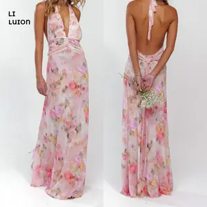 Women Chelsea Maxi Dress In Aspen, Sleeveless Halter Dress Backless Flower/dots Print Summer Cocktail Dress