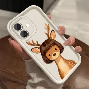 Cute Deer Girl Cartoon Phone Case for iPhone 17 Pro Max 16 E 15 14 Plus 13 12 11 Pro Max & Samsung S21S22 S23 S24 S25 S26 Ultra Plus, Aesthetic Kawaii Animal Shockproof Protective Cover for Girls