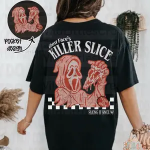 Ghostface Slicing It Since 96 Tshirt Unisex Ghostface Killer Slice T-Shirt Ghostface Pizza Fresh to Death Graphic Design and Text Slicing It Since 96 Fall Halloween Humor Tee
