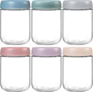 6-pack 16 oz Overnight Oats Containers with Lids, Glass jars with Airtight Lids, Wide mouth Mason Salad jars, Glass Food Storage Containers for Snacks Yogurt Spice Sugar