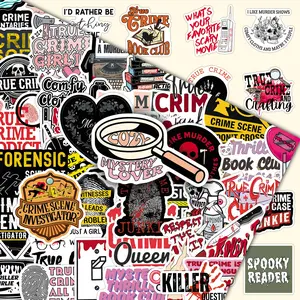 50pcs 50 Designs Thriller Crime Stickers, Creative Slightly Spooky Aesthetic DIY Decorative Supplies for Scrapbook, Journal, Phone Case