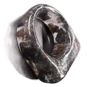 Size 9.5US Epoxy Resin Ring with rare Arkansas Brookite and Smokey quartz! Statement Ring!