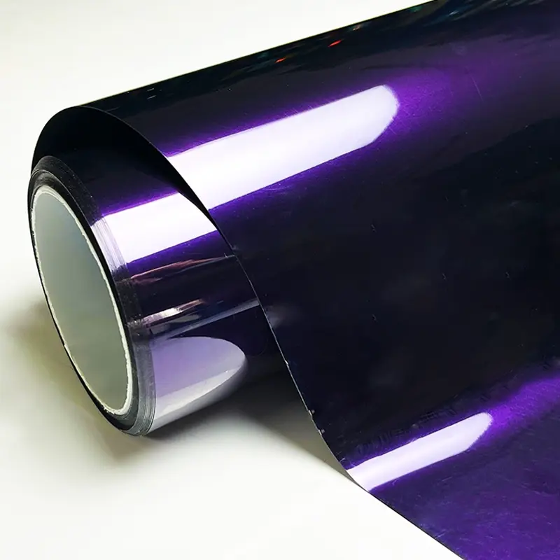Premium PET High Glossy Midnight Purple Vinyl Wrap Film Car Wrapping Motorcycle DIY Sticker Decal Air Release Self Adhesive Sticker For Cars Truck Car Decal, Decals For Vehicles