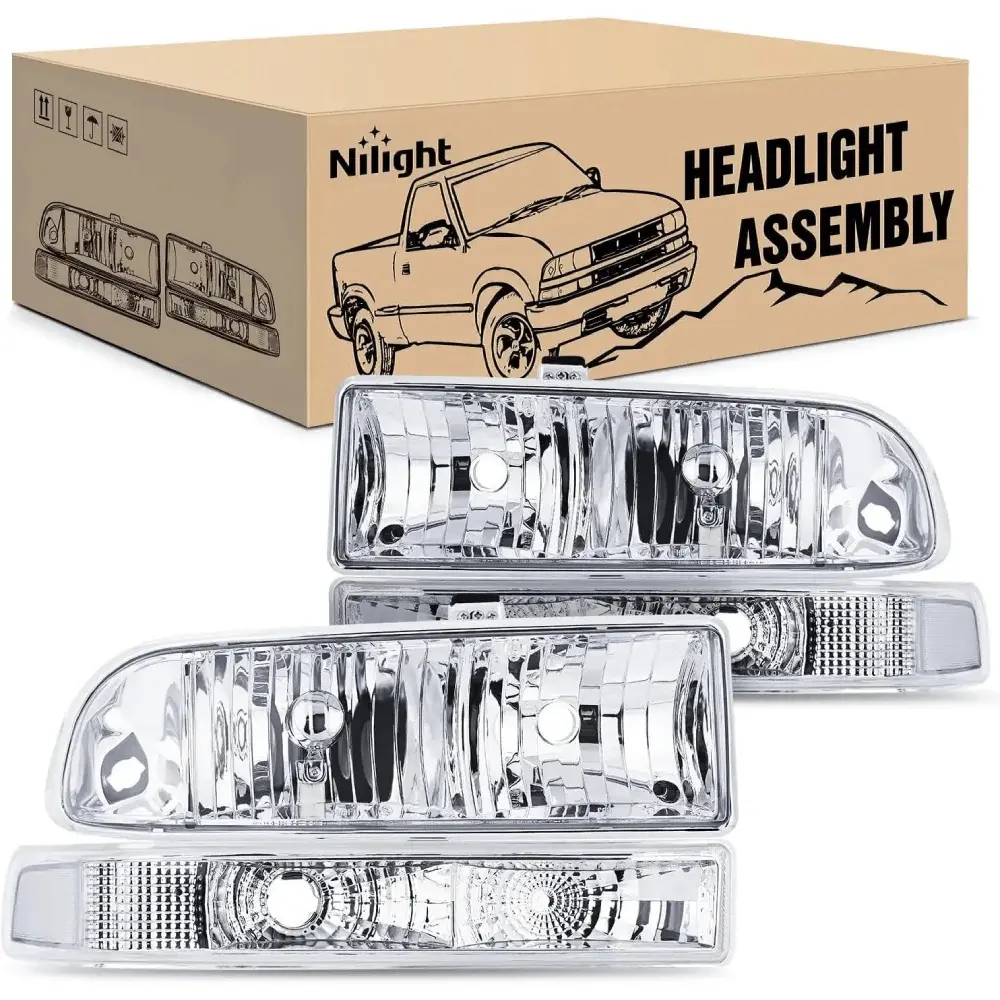 Nilight Headlight Assembly for 1998-2005 Chevy Blazer S10, Chrome Case, Clear Reflector, IP65 Rated, OE Standard, Plug-N-Play, UV Resistant
