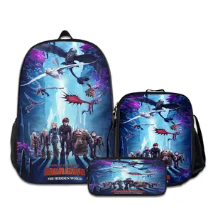 3PCS How-to-Train-Your-Dragon-Backpacks for Girls Set, Cute School Backpack for Girls Boys with Lunch Box and Pencil Case, Aesthetic Bookbag for Teens, Lightweight Classic Backpack for Travel, Work, Picnic A-46