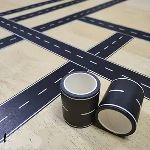 Reusable cartoon road sticker | Black polyurethane tape, suitable for party racing decoration, pre-glued smooth surface, car theme, Sticker Decals