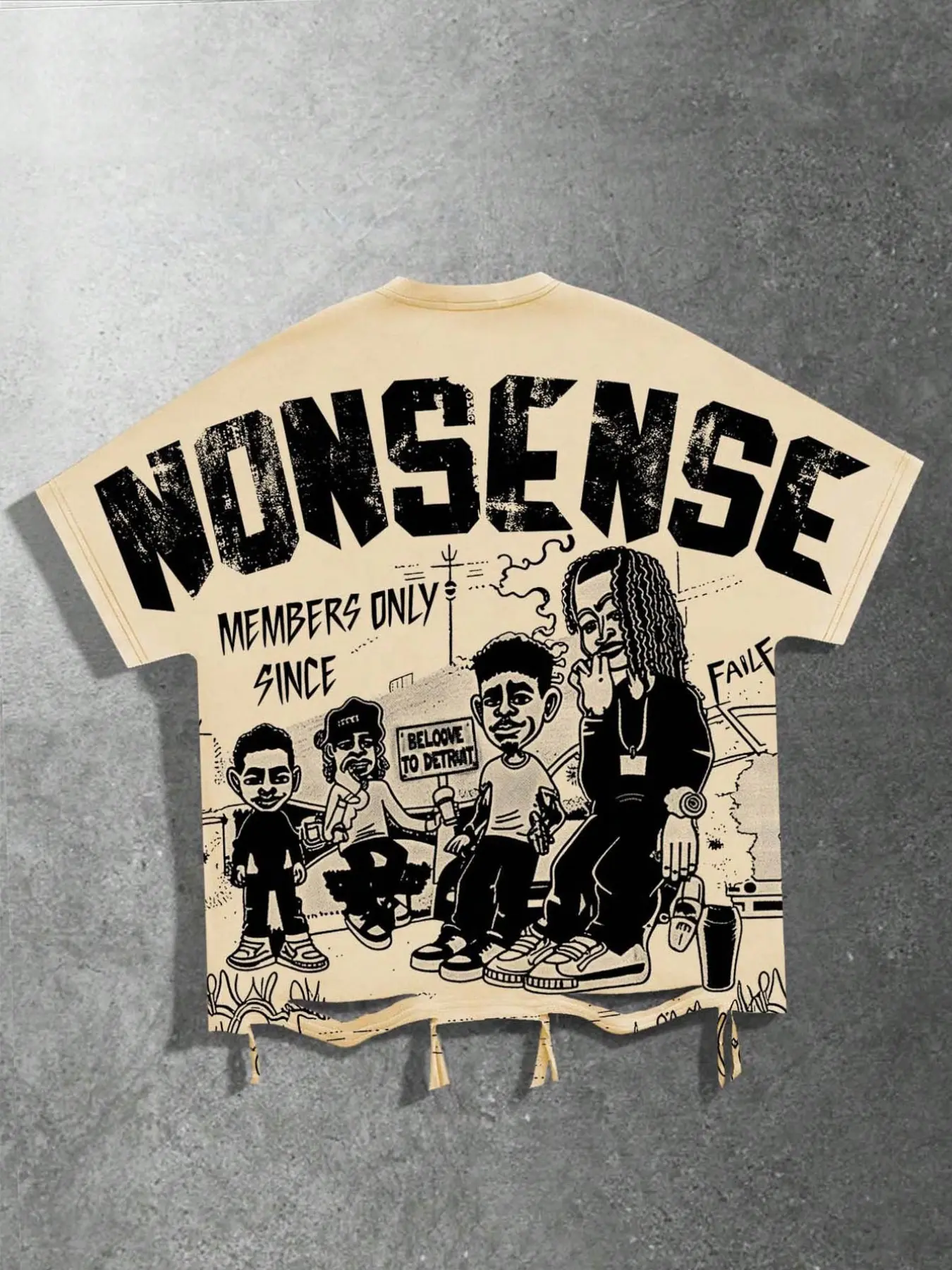 Nonsense slogan unisex casual loose-fit Round Neck T-shirt with distressed streetwear, European and American style shirt for men, rapper cartoon print short-sleeved summer music fashion Y2K style men's T-shirt Casual Graphic Tee Menswear