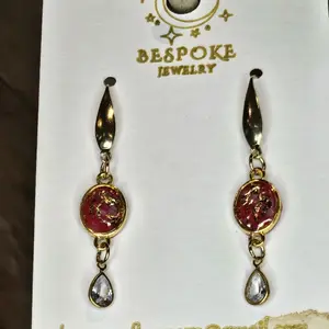 Handmade Celestial Crimson Dangle Earrings with Gold Lead