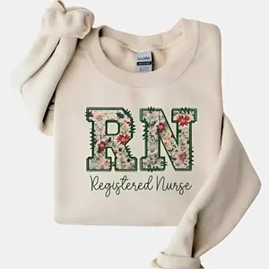 Floral Registered Nurse Graphic Sweatshirt, RN Nurse Sweatshirt, New Nurse Crewneck, ER Nurse Graduate Student Gift, RN Gift, Nurse Work Cute Sweatshirt