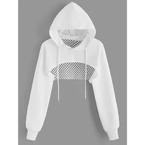 Women’s Hollow-Out Super Cropped Hoodie – Drop-Shoulder Long-Sleeve Sports Pullover with Drawstring, Without Inner Camisole