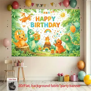 1PC， Cute dinosaur birthday background banner, dinosaur jungle themed photography background, made of polyester material, suitable for photo booths, parties, birthdays, celebrations, and indoor and outdoor home wall decoration