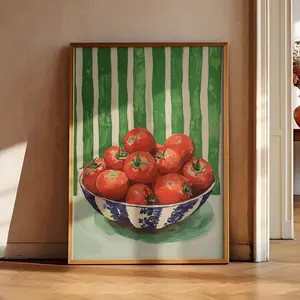 Trendy Tomatoes Wall Art, Retro Kitchen Food Print, Eclectic Farmhouse Poster, Tomato Illustration for Kitchen Decor – Room Decor, Unframed