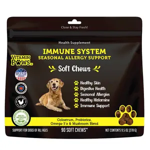 Vitamin Paws Allergy & Itch Relief Soft Chews | Immune Support Dog Supplement & Dog Treats with Probiotics, Turmeric, Omega-3 for Skin & Gut Health