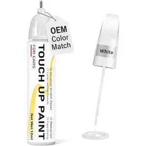 Pure White Touch Up Paint for cars, 2-in-1 Brush & Tip, 0.4 fl oz - Universal Car Scratch Repair Pen for Scratches & Scuffs, OEM Color Match, Quick-Dry & Long-Lasting