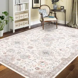 Bohemian Printed Carpet Distressed Floral Carpet Low Pile Soft Carpet Home Decorative Carpet Anti-stain Anti-slip Carpet Suitable for Living Room Bedroom Dining Room Office