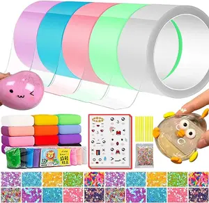5pcs Nano Tape Bubbles Kit for Kids, Nano Double Sided Tape Kids & Adult Party Favors, DIY Bubble Ball Balloon Tape Fidget Toys with 12xClays, 20xGlitter, 5xStickers, Foam and Instruction