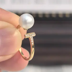 7-8mm freshwater pearl ring T-shape gold color