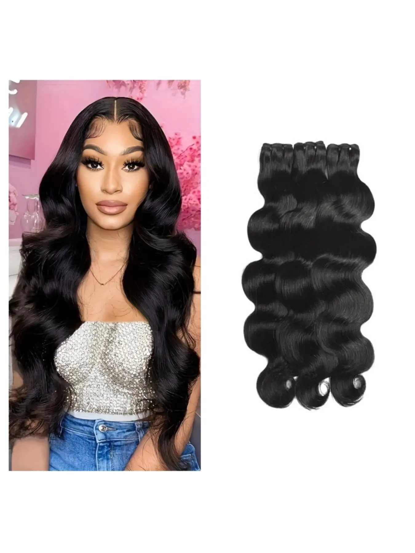 Human Hair Bundles Body Wave Body Wave Bundles Human Hair 100% Unprocessed Brazilian Virgin Hair Quick Weave Weft Hair Extensions for Women 1-3 Bundles Natural Color Wavy Human Hair
