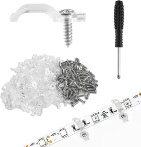 100 Pcs Strip Light Mounting Brackets, 10mm Outdoor LED Strip Light Mounting Clips, Led Light Strip Clips, OneSide Fixing Clips Brackets for 10mm Wide Waterproof Strip Lights, with 100 Screws