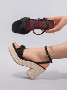 Hemp rope slope heel platform sandals women's woven straw rope kink word belt leisure summer vacation high heels European and American style Stylish