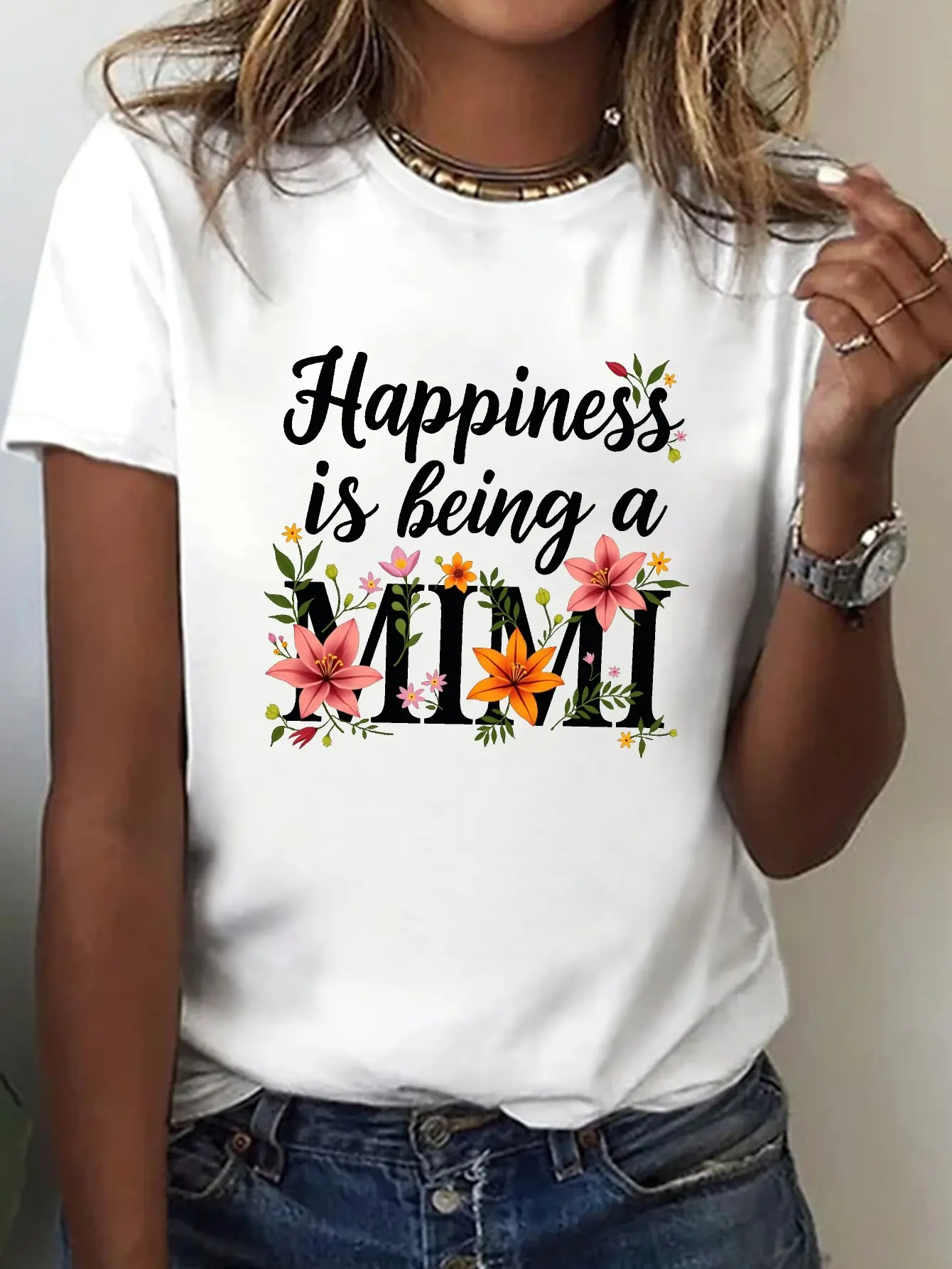 Happiness Is Being a MIMI Print T-shirt, Short Sle unisex soft cotton short sleeve t shirt, vintage graphic casual tee for men women teens, perfect birthday holiday gift for camping travel gym daily street casual wear