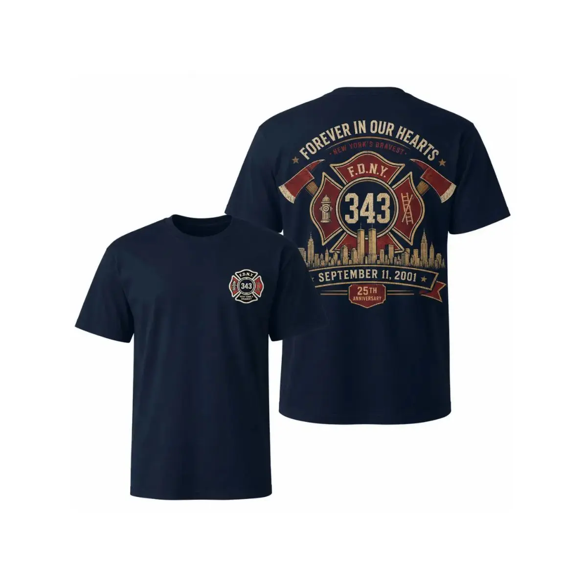 Fdny 343 Memorial T Shirt Sweatshirt Hoodie, 9/11 Anniversary Tribute Tee, Forever In Our Hearts Graphic Shirt, Soft Cotton Blend Shirt For Men & Women, September 11th Remembrance, Unisex Sweater Pullover Tee