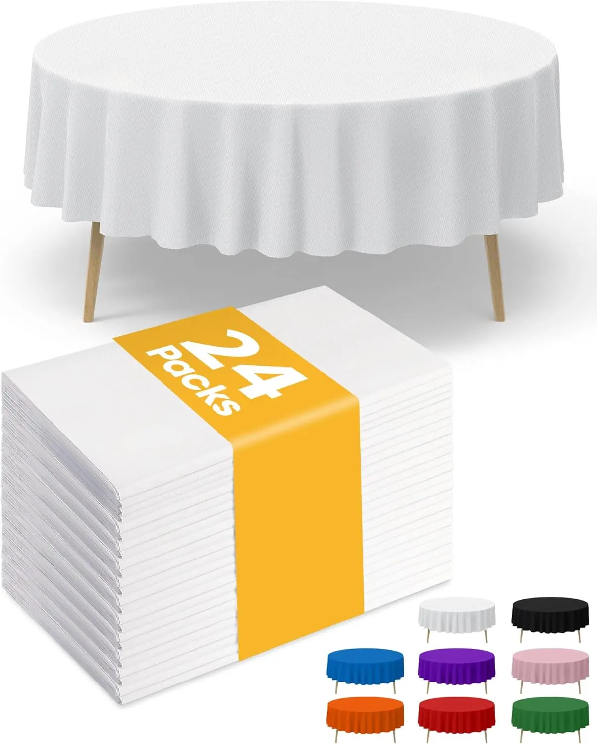 White Plastic Table Cloth - 24 Pack 84" Round Disposable Tablecloths for Round Tables,  Table Cover for Holiday Parties & Gatherings